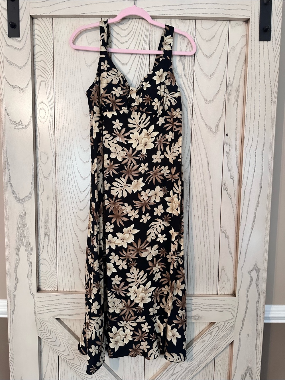 karin stevens Black Maxi Dress with Cream and Tan Floral Pattern